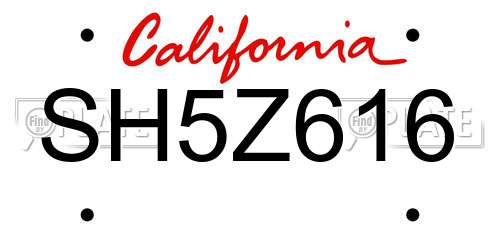 SH5Z616 California License Plate