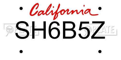 SH6B5Z California License Plate