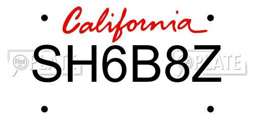 SH6B8Z California License Plate