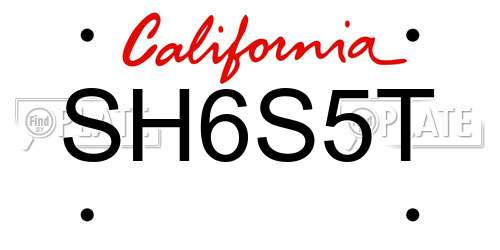 SH6S5T California License Plate