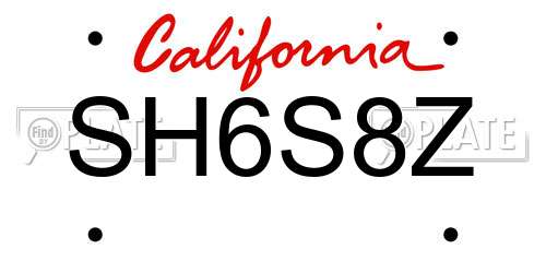 SH6S8Z California License Plate