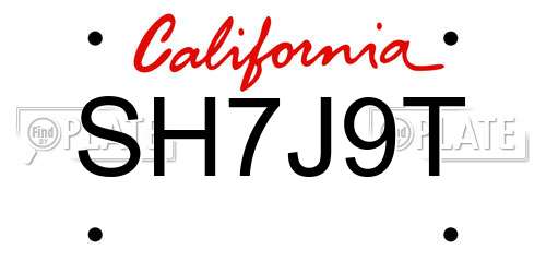 SH7J9T California License Plate