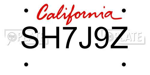 SH7J9Z California License Plate