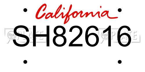 SH82616 California License Plate