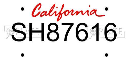 SH87616 California License Plate