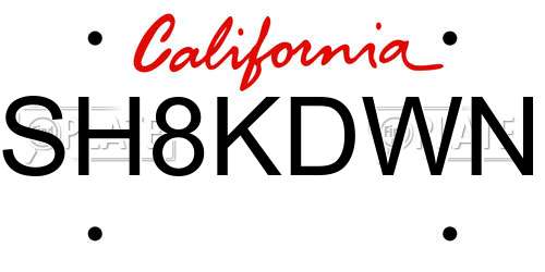 SH8KDWN California License Plate