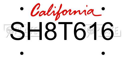 SH8T616 California License Plate