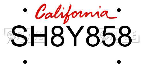 SH8Y858 California License Plate