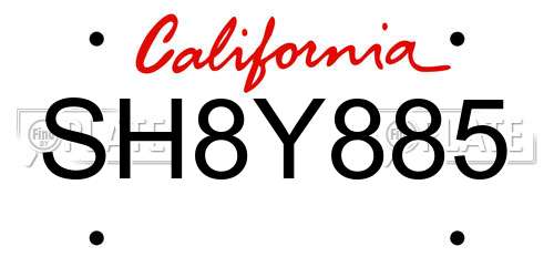 SH8Y885 California License Plate