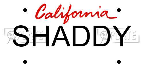 SHADDY California License Plate