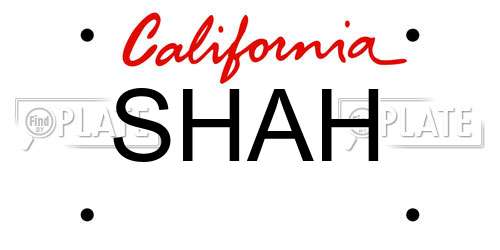 SHAH California License Plate