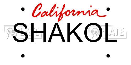 SHAKOL California License Plate