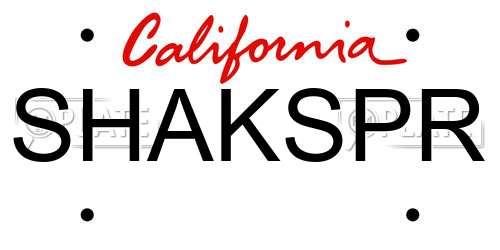 SHAKSPR California License Plate