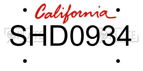 SHD0934 California License Plate