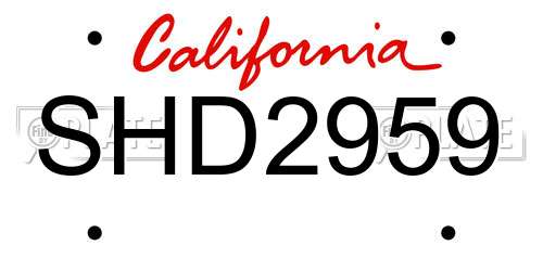SHD2959 California License Plate