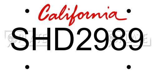 SHD2989 California License Plate