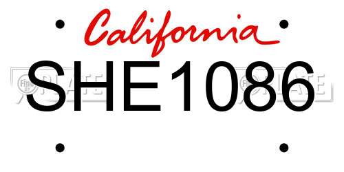 SHE1086 California License Plate