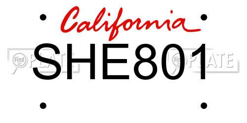 SHE801 California License Plate