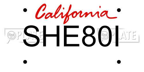 SHE80I California License Plate