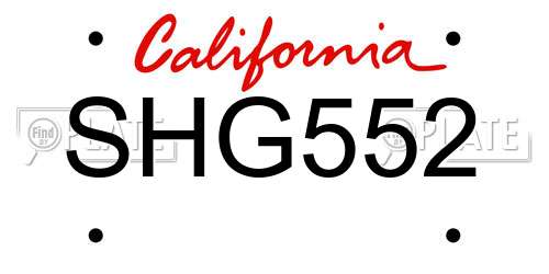 SHG552 California License Plate