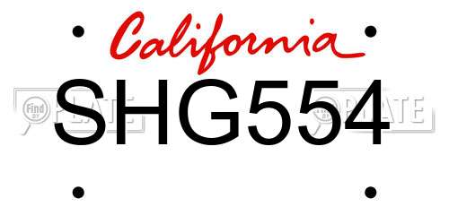 SHG554 California License Plate