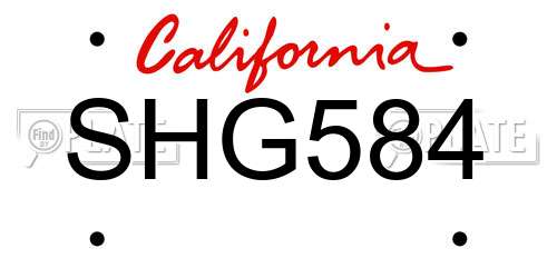 SHG584 California License Plate