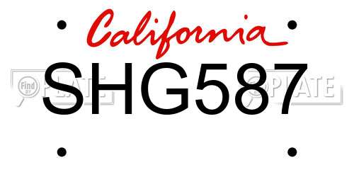 SHG587 California License Plate