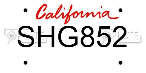 SHG852 California License Plate