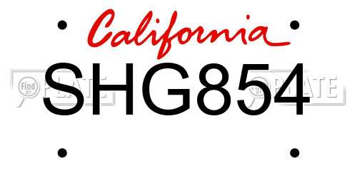 SHG854 California License Plate