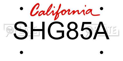 SHG85A California License Plate