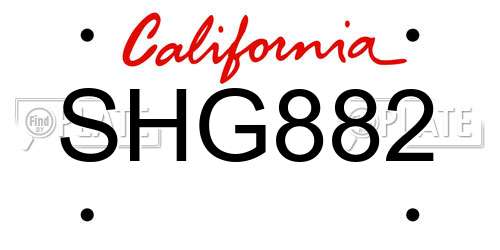 SHG882 California License Plate