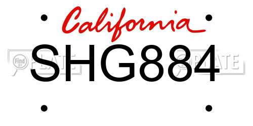 SHG884 California License Plate