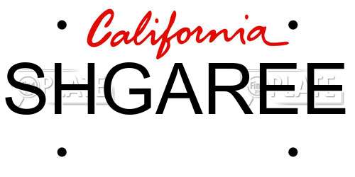 SHGAREE California License Plate