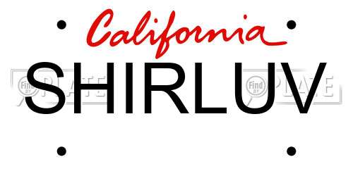 SHIRLUV California License Plate