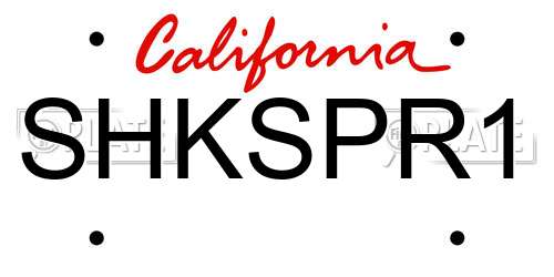 SHKSPR1 California License Plate