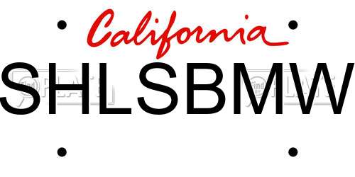 SHLSBMW California License Plate