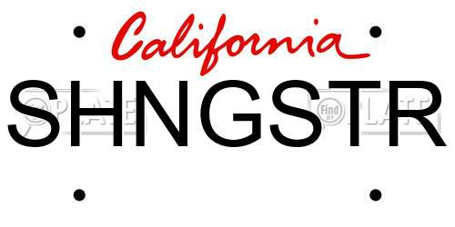 SHNGSTR California License Plate