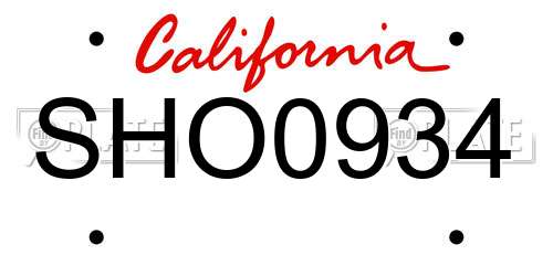 SHO0934 California License Plate
