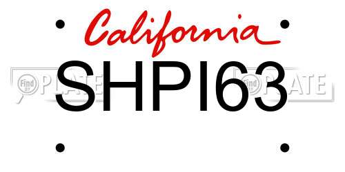 SHPI63 California License Plate