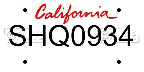 SHQ0934 California License Plate