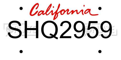 SHQ2959 California License Plate