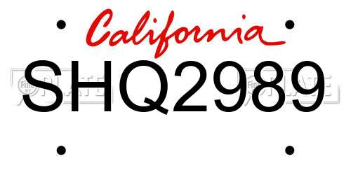 SHQ2989 California License Plate
