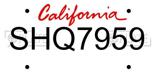 SHQ7959 California License Plate