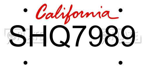 SHQ7989 California License Plate