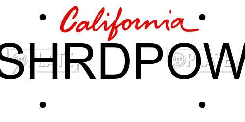 SHRDPOW California License Plate