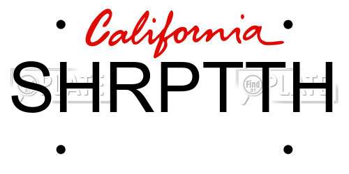 SHRPTTH California License Plate