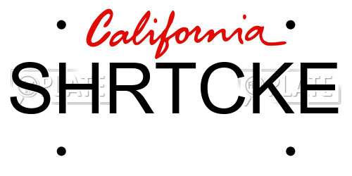 SHRTCKE California License Plate