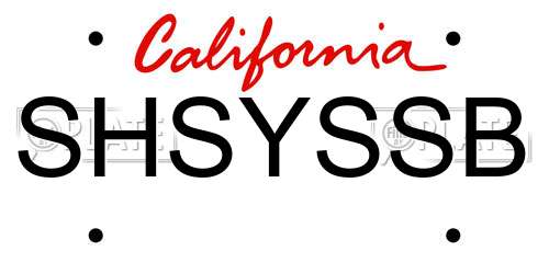 SHSYSSB California License Plate