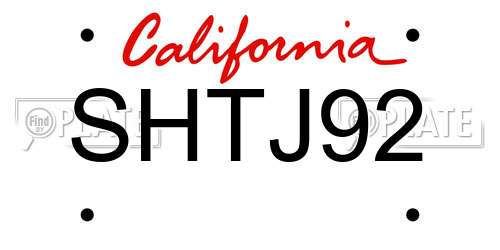 SHTJ92 California License Plate