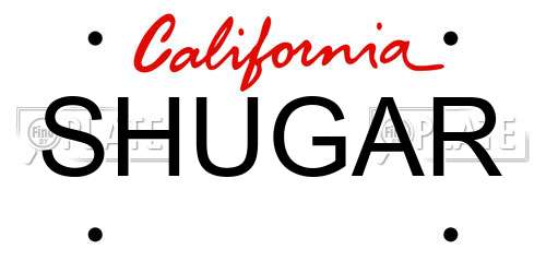 SHUGAR California License Plate